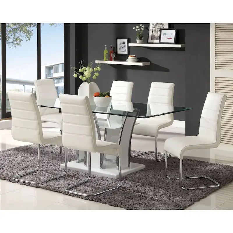 Resk Contemporary White Faux Leather 7-Piece Dining Table Set by