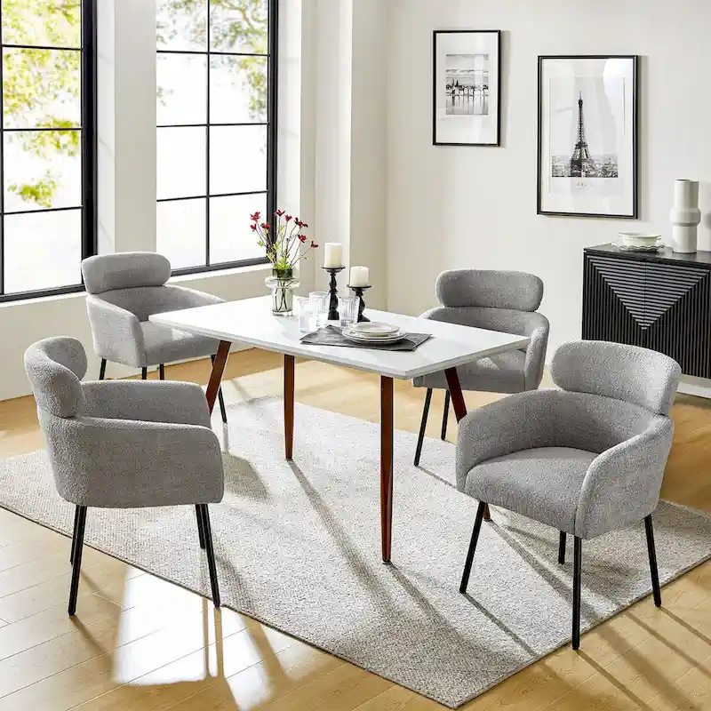 Amos Modern Boucle Dining Chair with Adjustment Feet Set of 4 by HULALA HOME