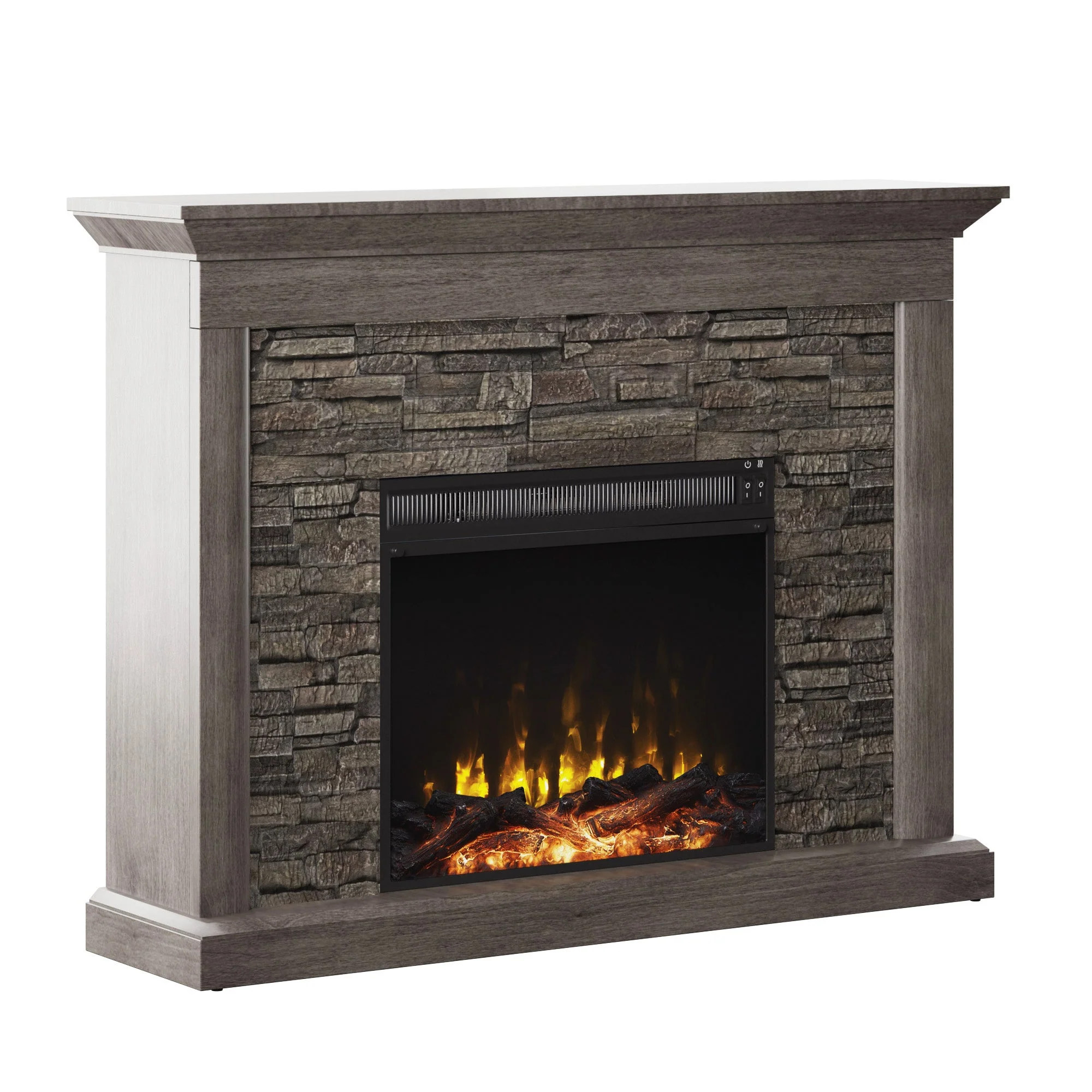 Stacked Stone Wall Mantel with Electric Fireplace