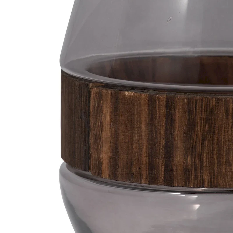 Sagebrook Home Glass Clear Frost Round Belly Vase With Wood Band