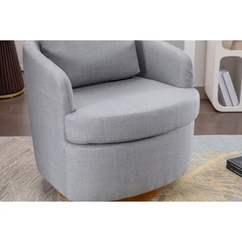 Light Blue Modern 30.3 Upholstered Swivel Accent Chair with Soild Wood Round Brown Base