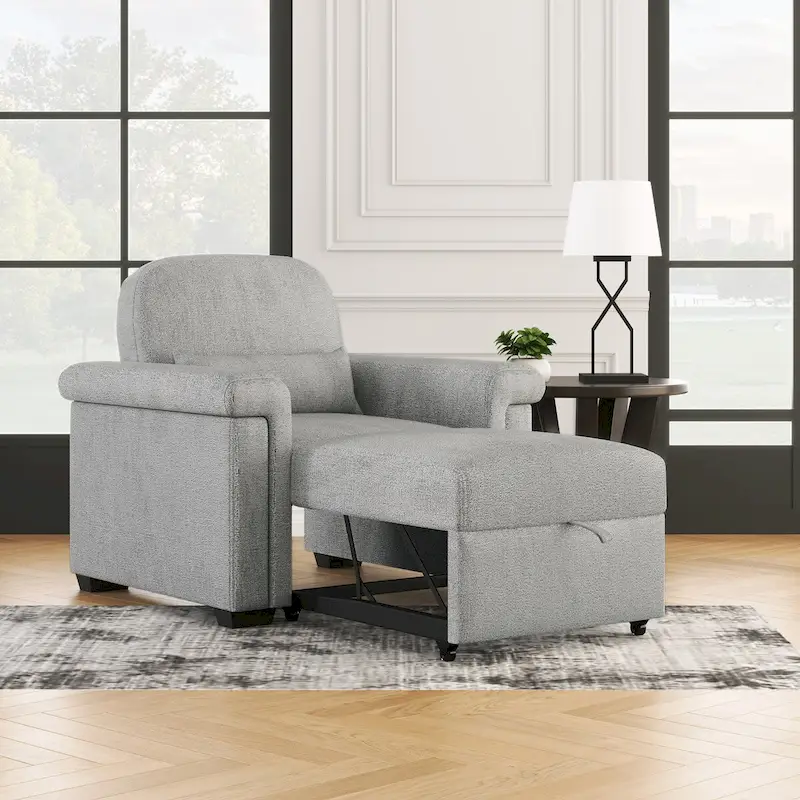 Living Room Lounger Chair 3 in 1 Convertible Sleeper Chair with Pillow