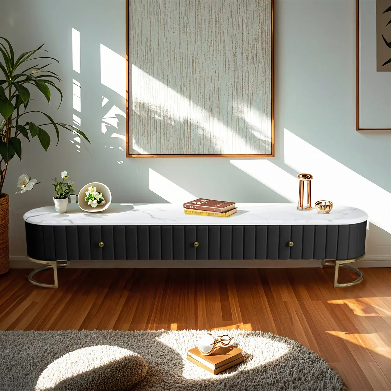 Modern Faux Marble TV Stand with Drawers for Living Room