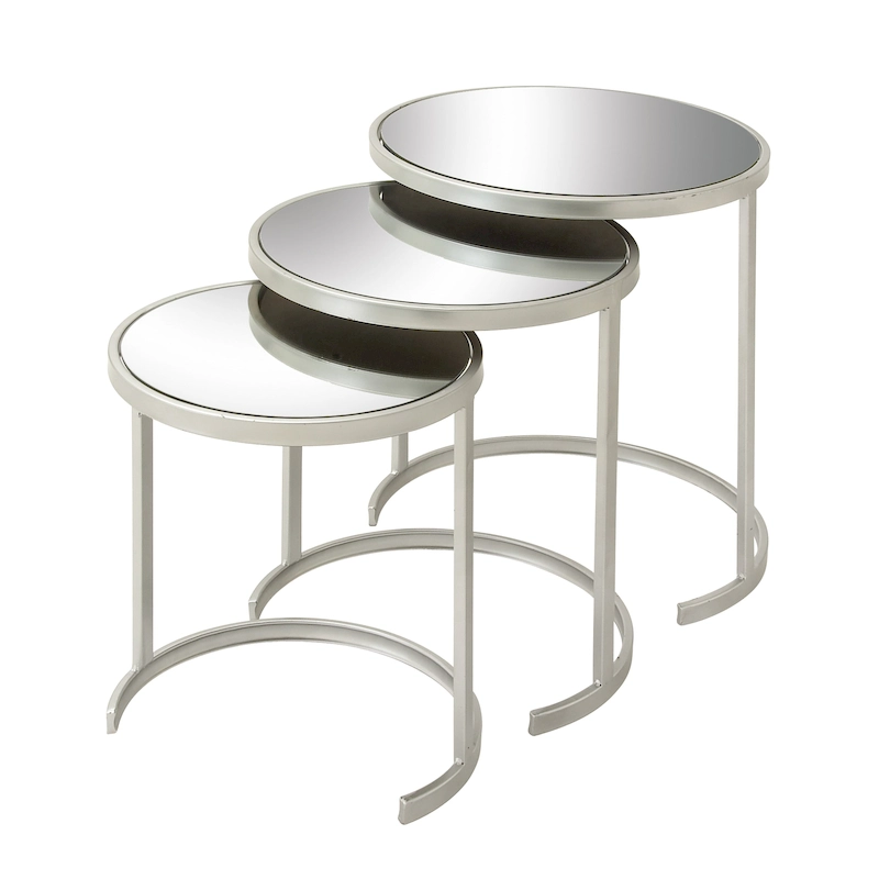 Metal Round Nesting Accent Table with Black Glass Top - Set of 3 Gold or Silver - Roche River Decor