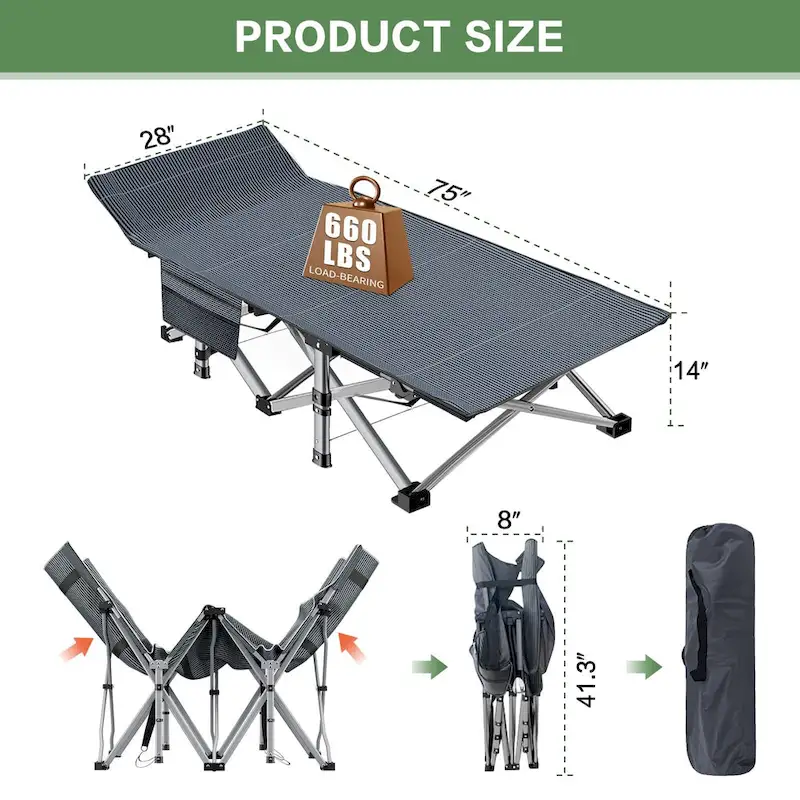 DoCred Folding Camping Cot with 3.3 Inch Mattress, 660lb Load capacity - 752814