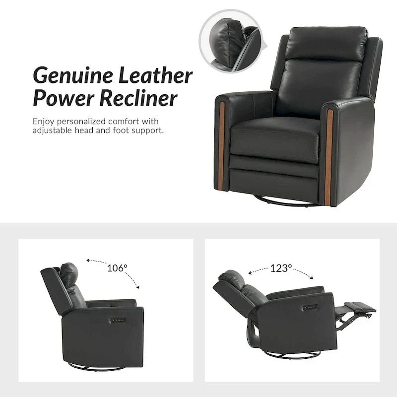 Jaime Modern Genuine Leather Power Rocking Swivel Recliner with Adjustable Headrest and Footrest Set of 2 by HULALA HOME