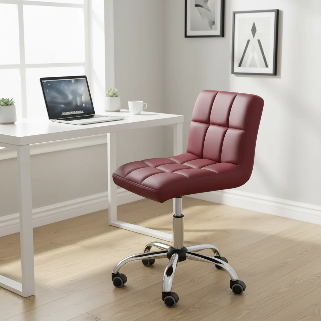 Red Armless Button-Tufted Office Chair, Adjustable Height 19–25