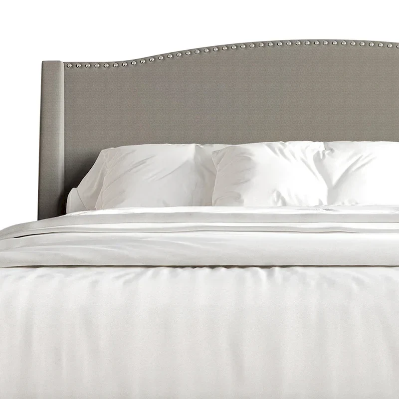 Elegant Chrome Nailhead Wingback Upholstered Bed with Drawers