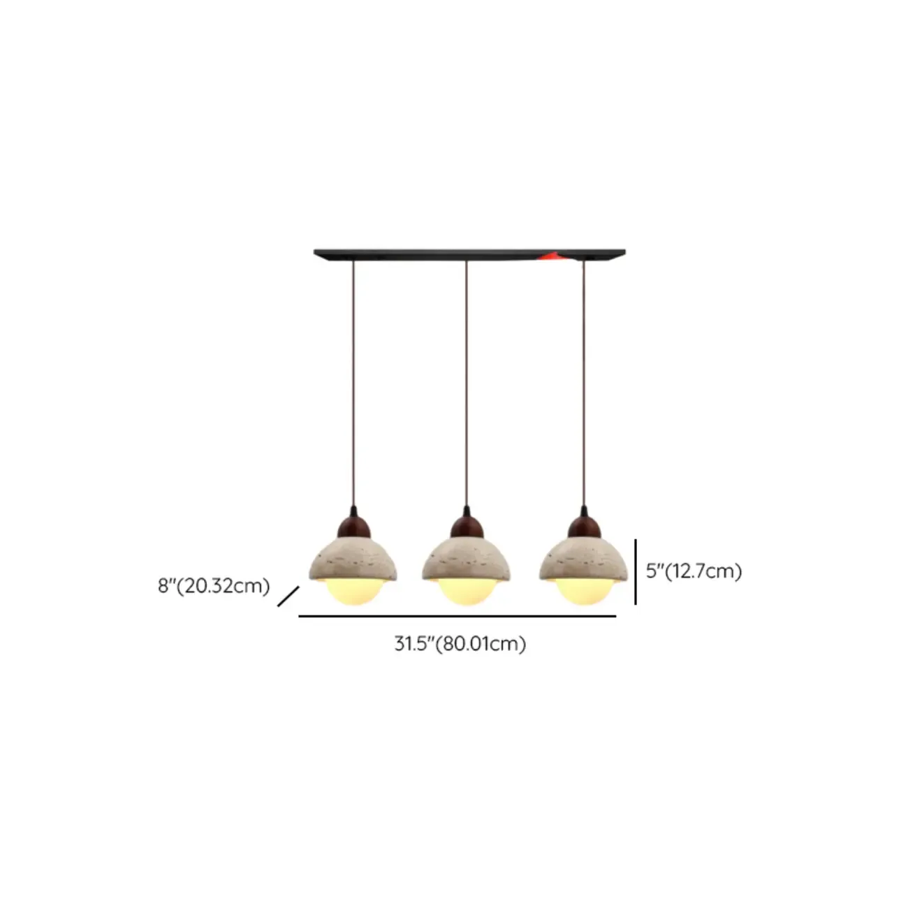 Modern 3-Light Walnut Wood Stone Cylinder Pendant Lamp