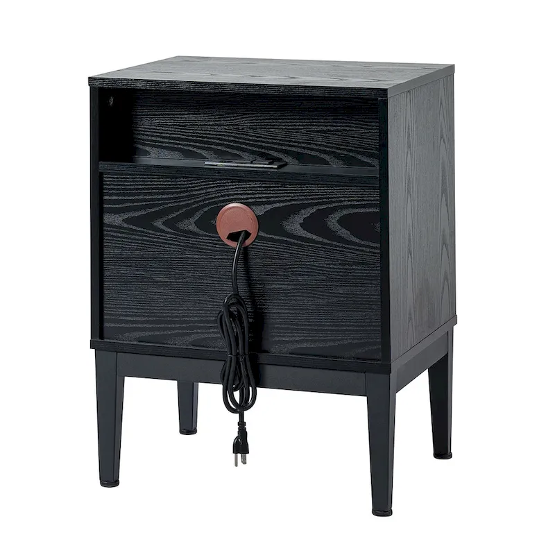 Apakah Modern 25 Tall 2-Drawer Nightstand with Charging Station and Adjustable Legs Set of 2 by HULALA HOME