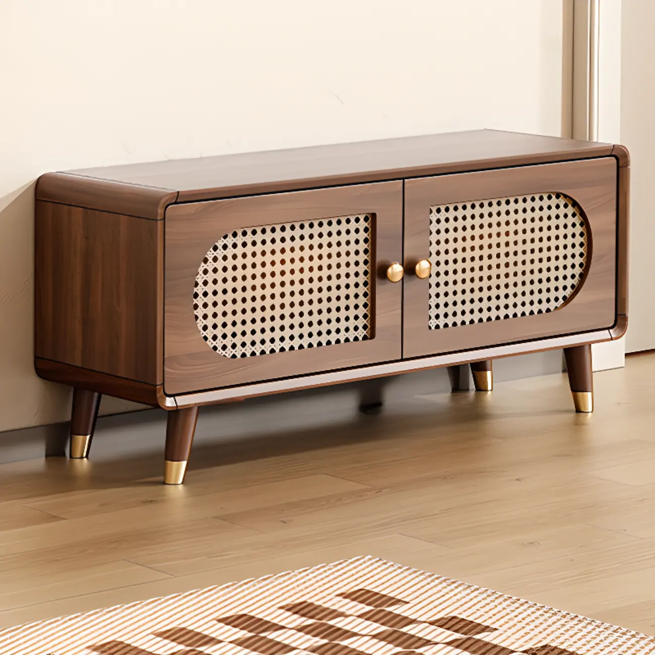 Bohemian Slim Brown Drop-Front Wood Shoe Cabinet