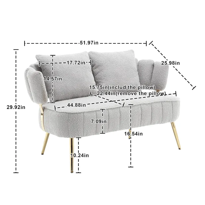 Modern Upholstered Armsofa Tufted Sofa with Metal Frame