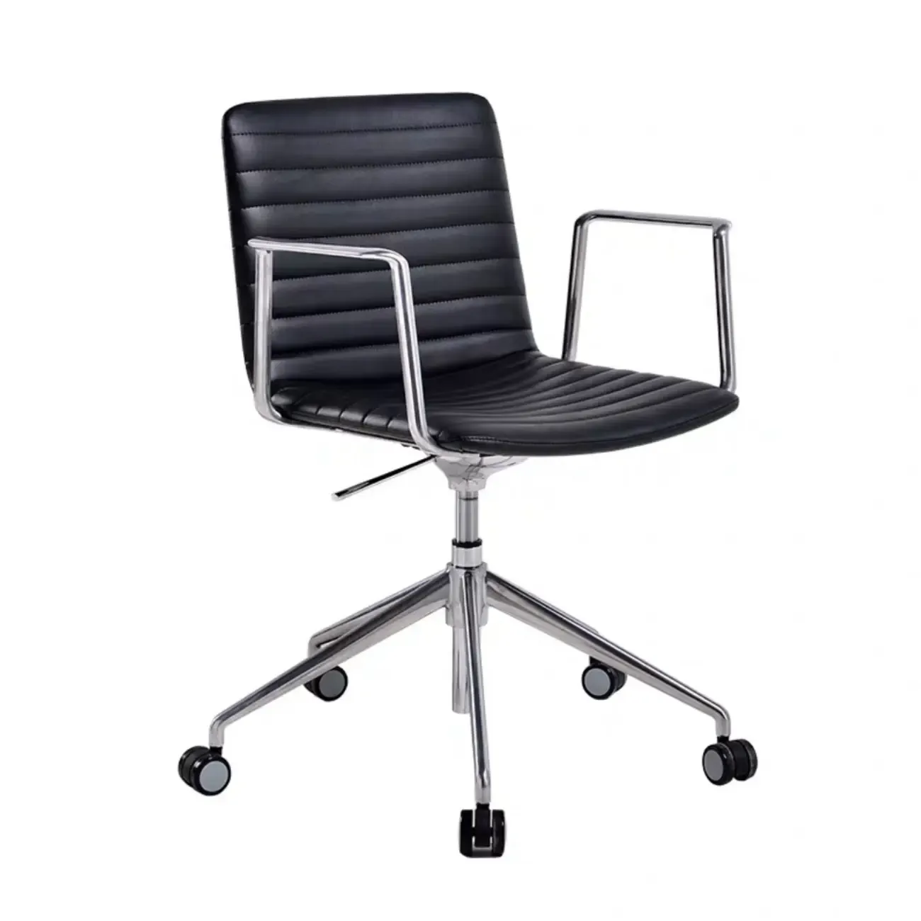 Modern Black Leather Metal Adjustable Swivel Office Chair