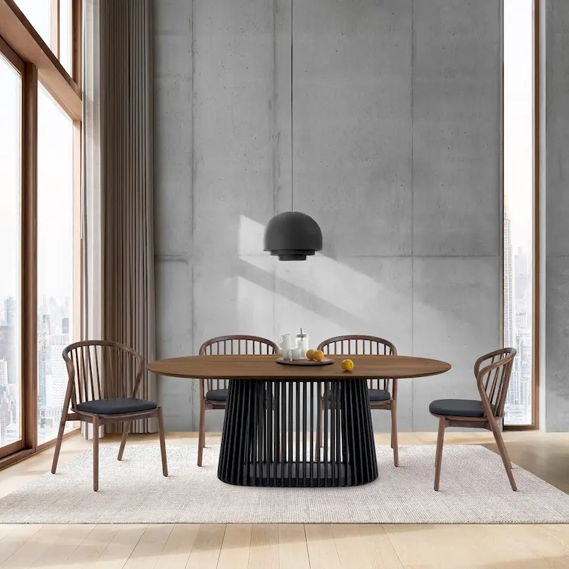 Pasadena 79 inch Solid Wood Oval Dining Table with Slatted Pedestal Base