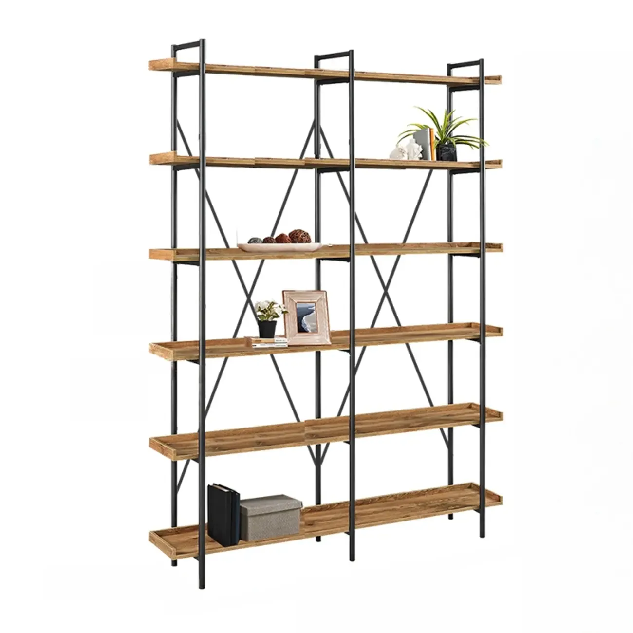 5-Tier Open Back Metal Frame Rectangular Bookcase