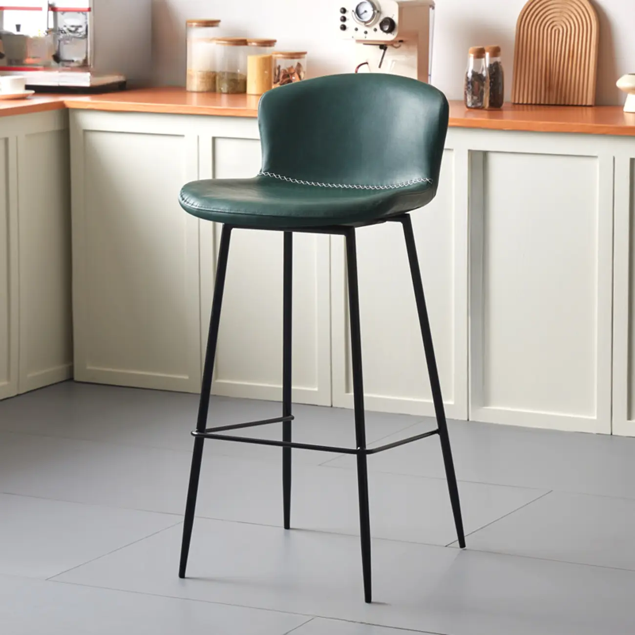Modern Metal Frame Leather Cushion Low Back Bar Stool