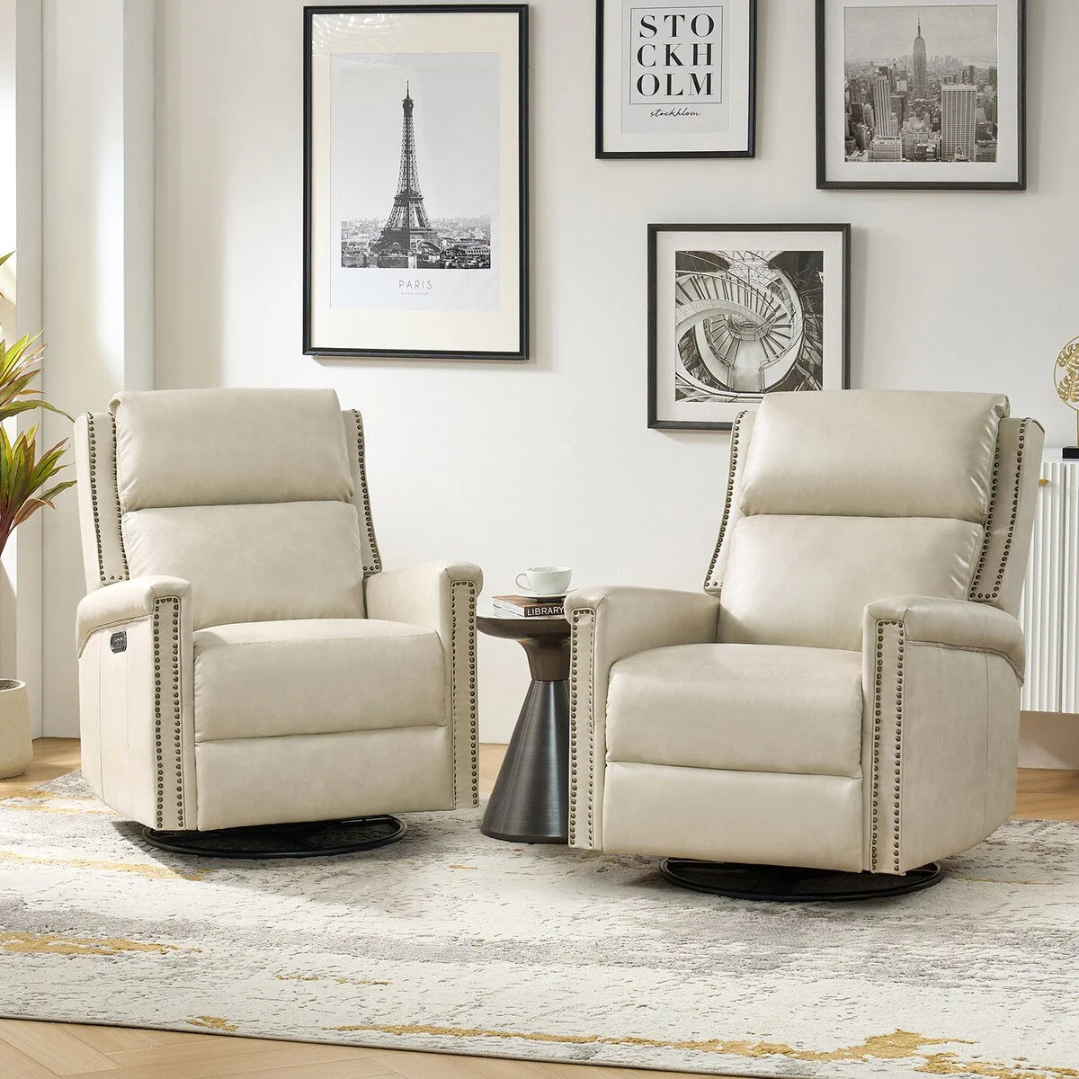 Tobias Traditional Swivel And Rocker Power Recliner Set of 2 by HULALA HOME