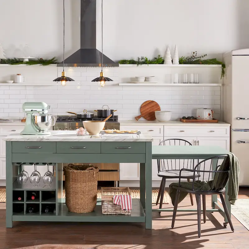 Farmhouse Wood Multi-Storage Kitchen Island
