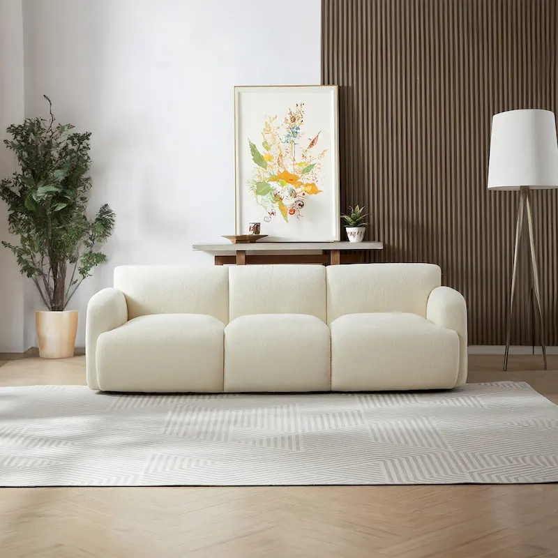 Sunny Luxury Mid Century Modern Tufted Cream Boucle Couch