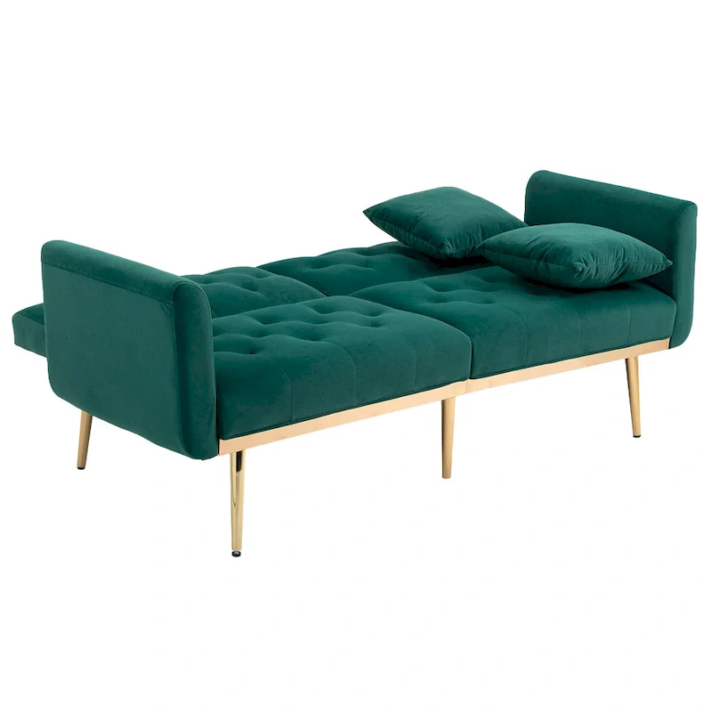 65.35 Velvet Futon Sofa Bed with Adjustable Backrest