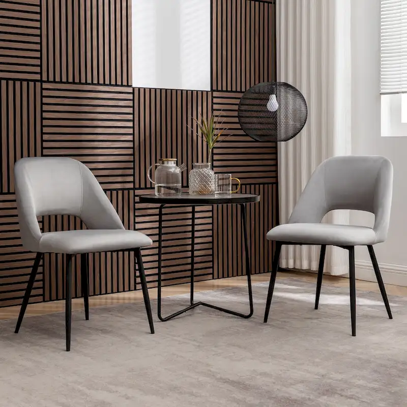 Velvet Dining Chairs with Steel Legs, Set of 2