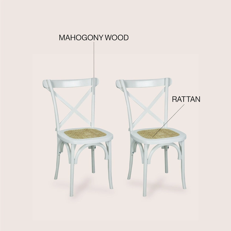 Colmar Classic Traditional X-Back Wood Rattan Dining Chair, Natural (Set of 2) by JONATHAN Y