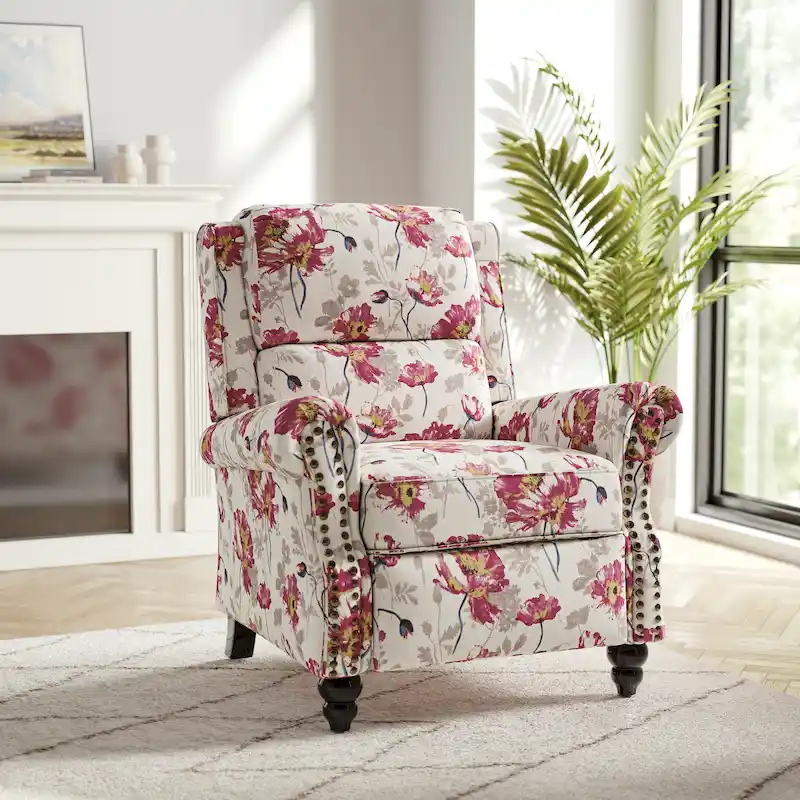 Nail-head Padded Seat Pushback Recliner Chair