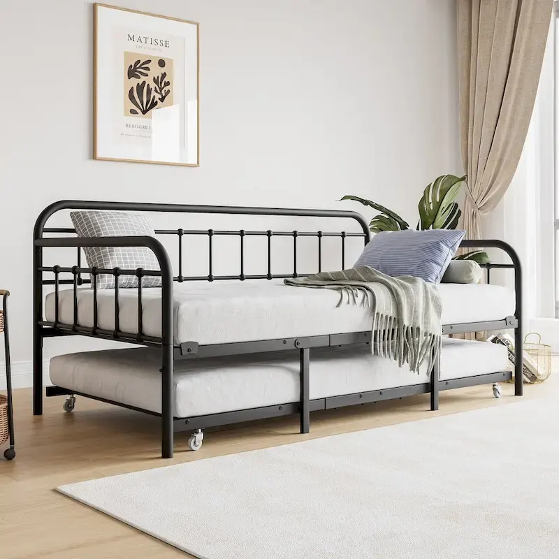 Twin Size Metal Daybed Frame with Trundle