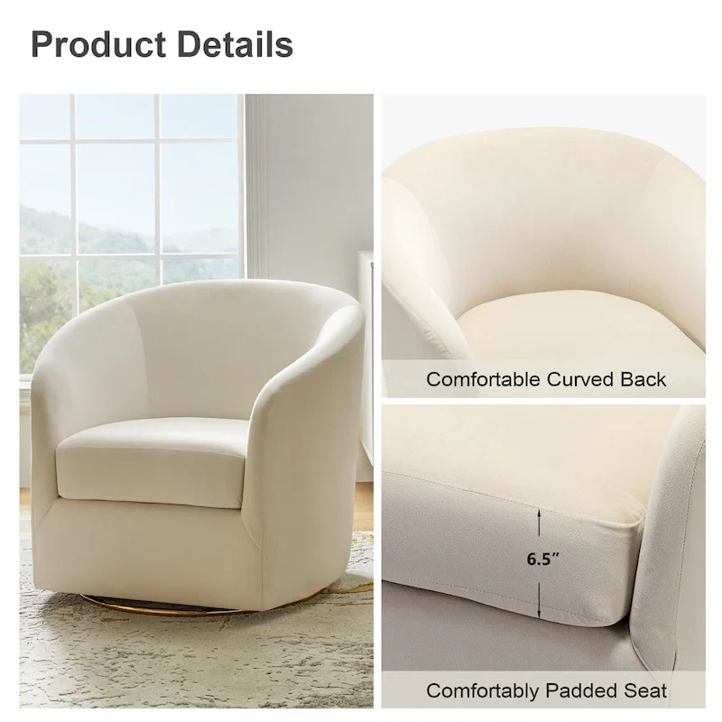 Modern Velvet Curved Swivel Accent Barrel Chair with Metal Base