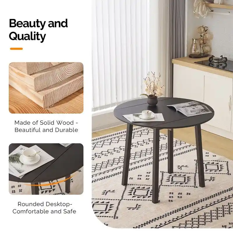 Extendable Round Solid Wood Dining Table (Only Table)