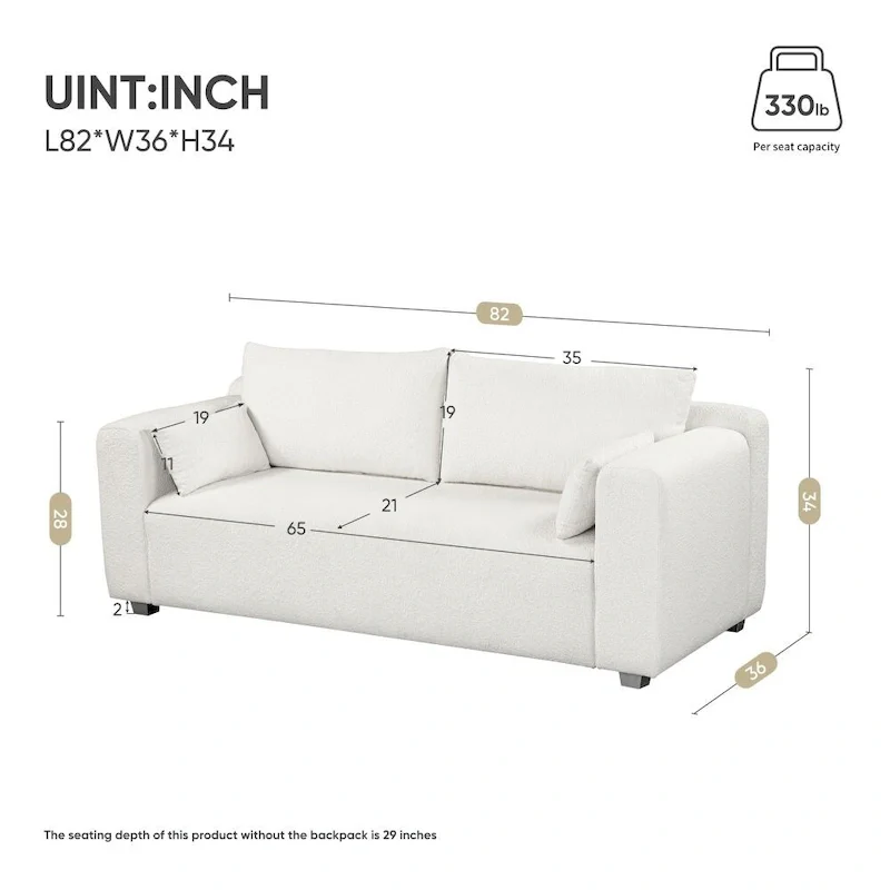 Modern Loop Yarn Fabric Sofa with Extra Wide Domed Arms