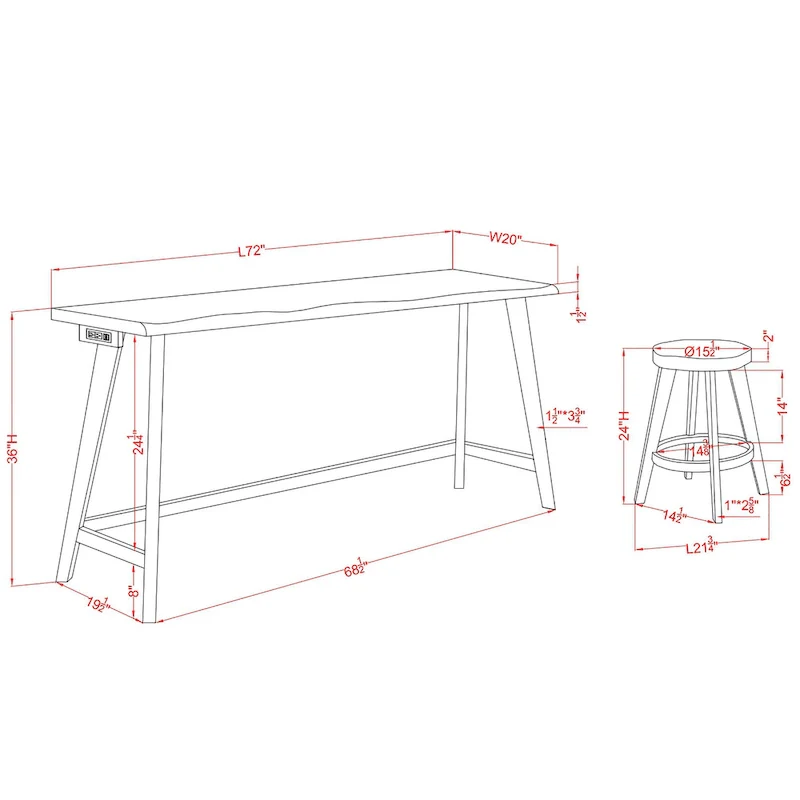 Dewl Farmhouse Walnut Wood 4-Piece Counter Height Table Set by Furniture of America