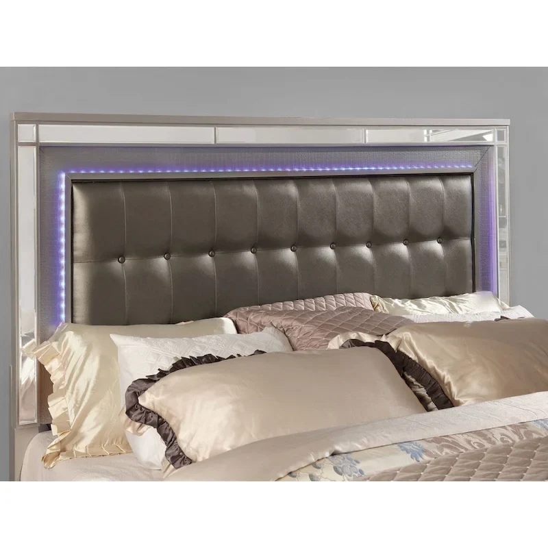Derc Modern Solid Wood Upholstered Tufted Panel Bed with LED by Furniture of America