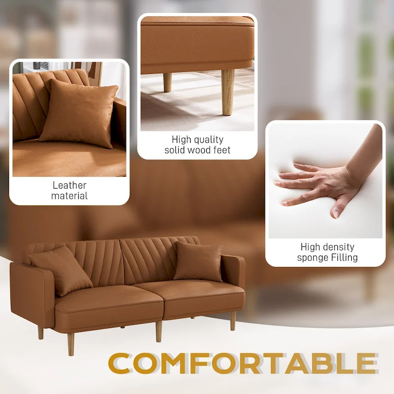 Upholstered Tufted Convertible Futon Sofa Bed, Velvet Sleeper Couch, 3 Seater Tufted Sofa with Adjustable Backrests