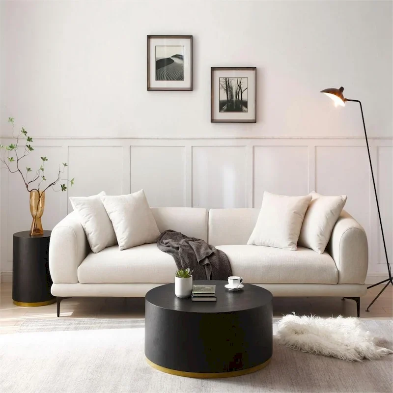 108.3in Upholstered Blue White 4-Seater Modern Fabric Sofa Couch