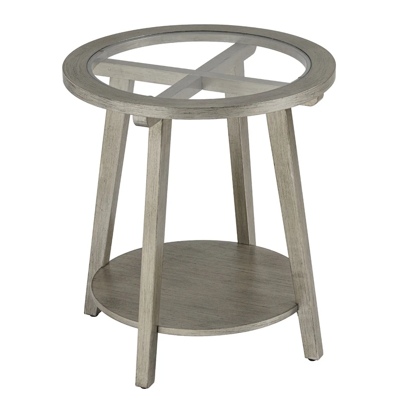 COSIEST Champagne Round Solid Wood Tempered Glass Coffee Table