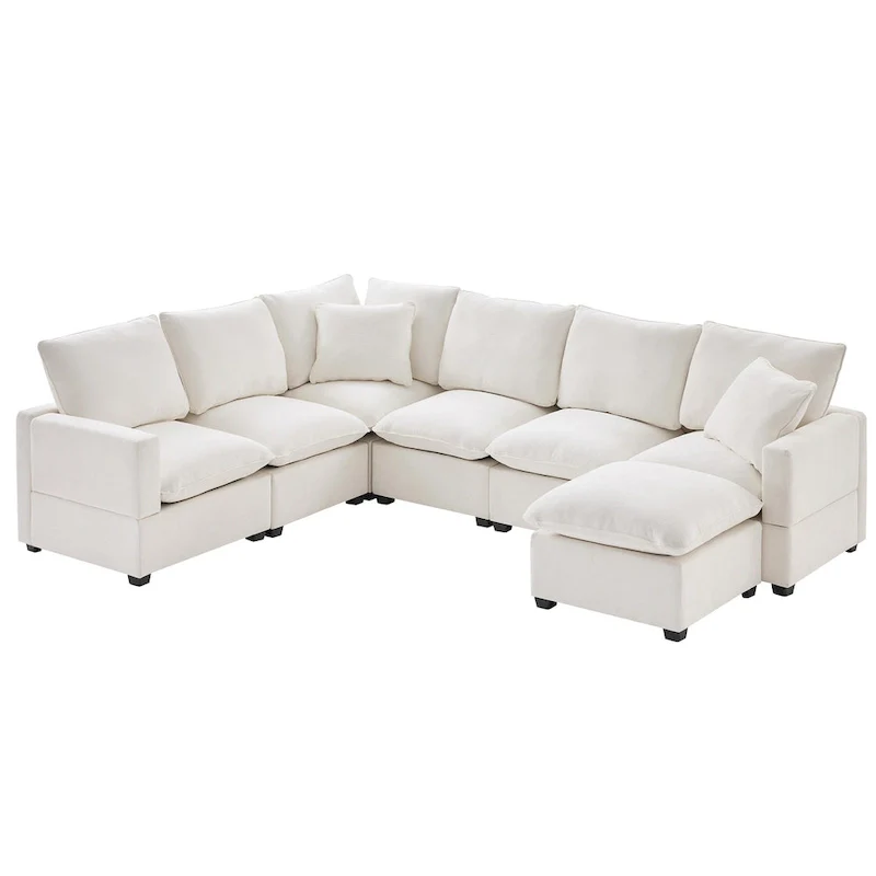 U Shape Modular Sofa, 7 Seat Chenille Sectional Upholstered Couch Set