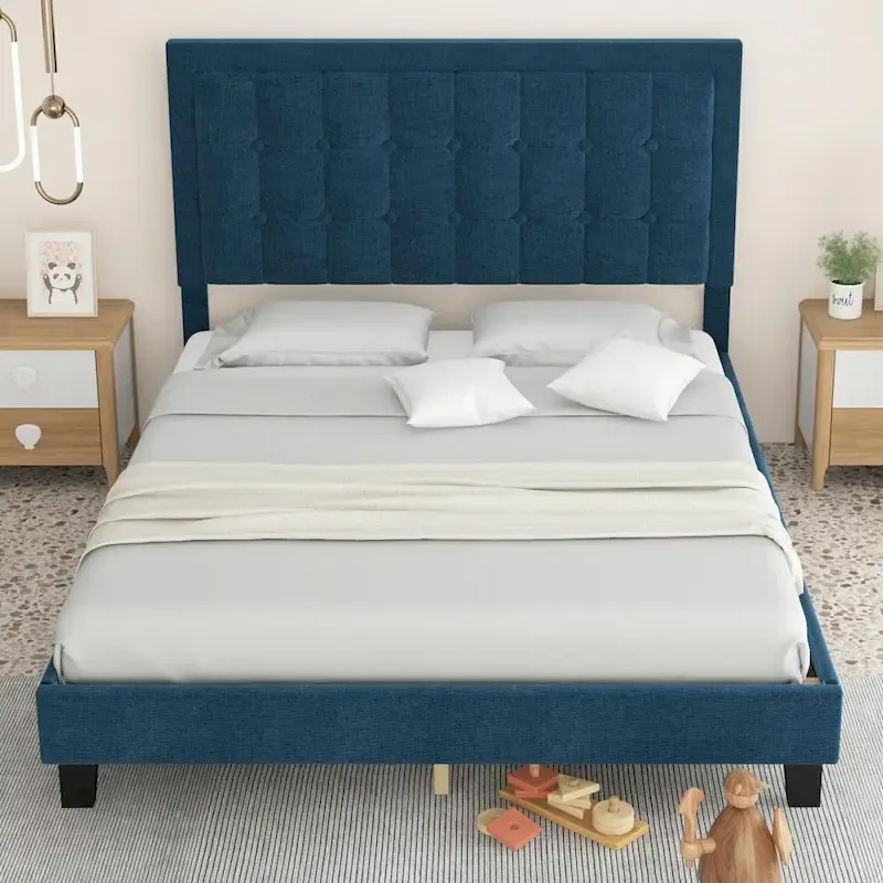 Adjustable Bed Frame with Upholstered Button Tufted Headboard