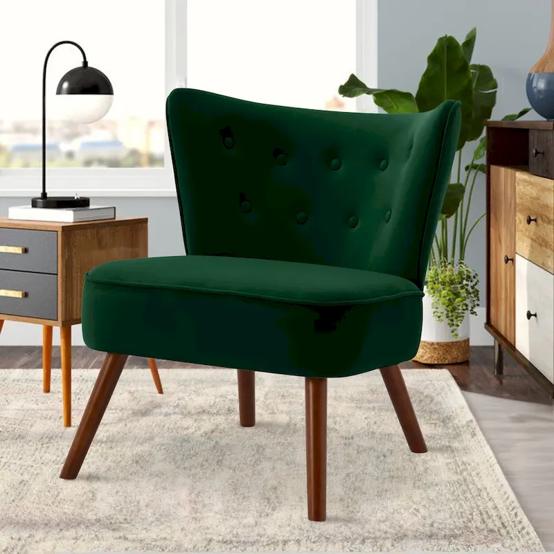 Tufted Velvet Accent Chair Upholstered Living Room Side Chair - 27.6 W x 28 D x 31.3 H