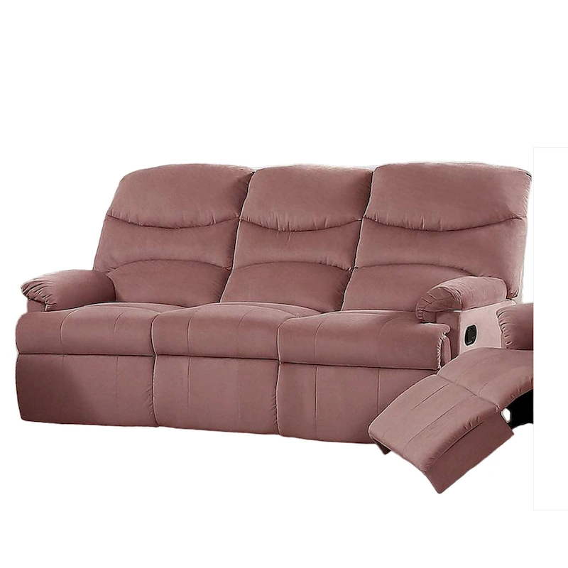 Karry Manual Recliner Sofa, Blush Pink Velvet, Solid Wood, 73 Inch