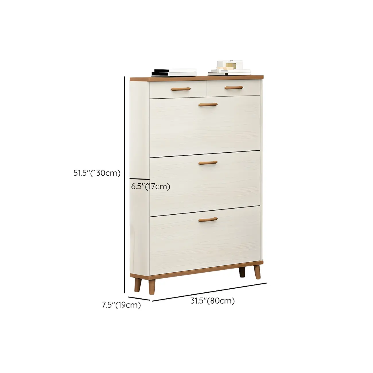 Narrow Beige Solid Wood Drop Front Shoe Cabinet
