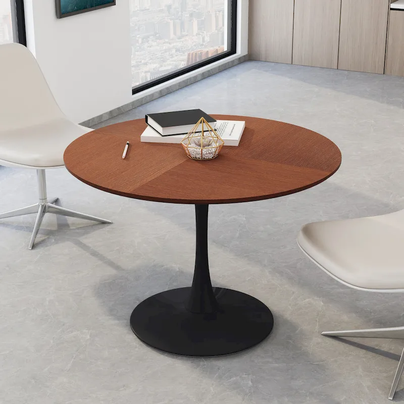 Modern Dining Table with Round Table Top & Metal Base