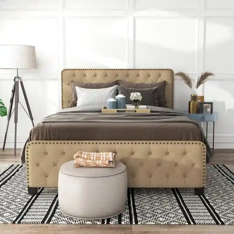 Furniture of America Tilly Button Tufted Fabric Upholstered Bed