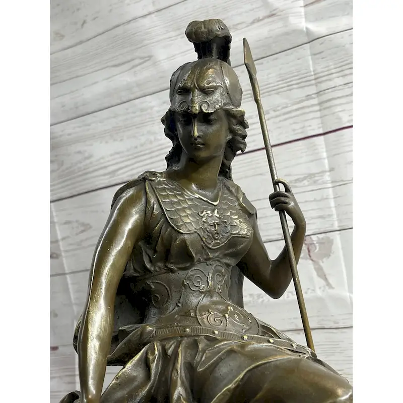 Athena Greek Goddess Of Athens Bronze Sculpture Statue Figure On Marble Base