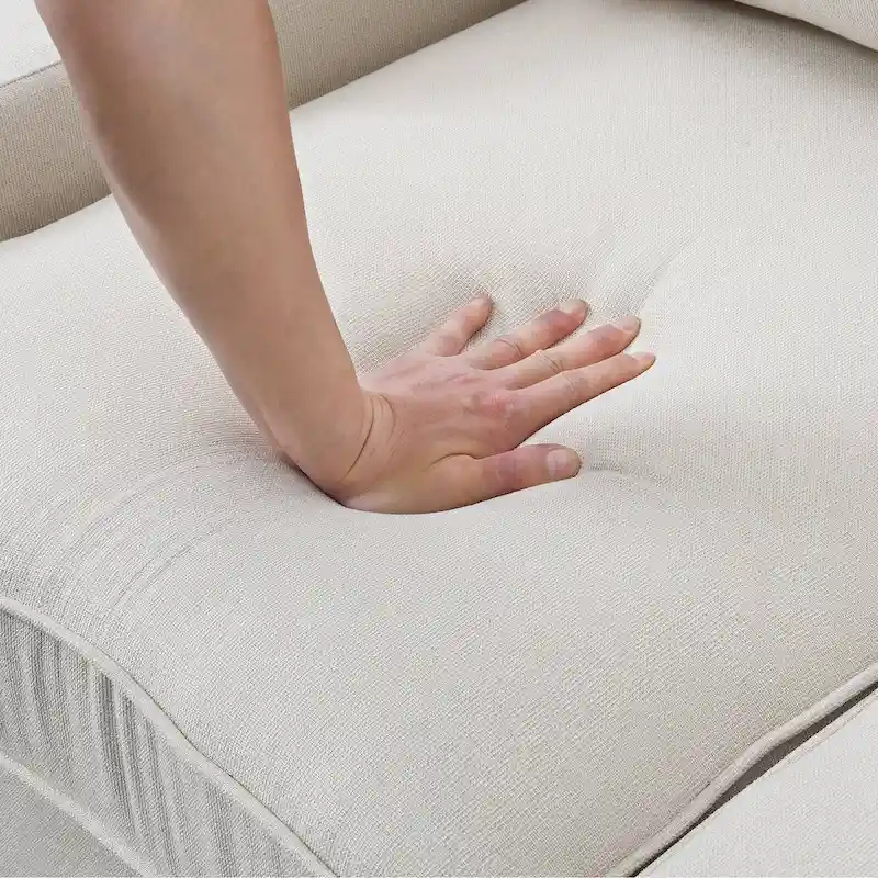 104 4-Seater Modern Linen Fabric Sofa with Armrest Pockets and 4 Pillows