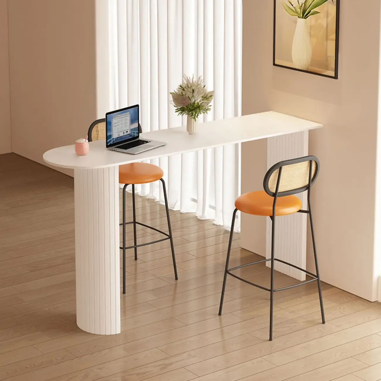 Modern Bar Height Table Stone Top Free Form Double Pedestal