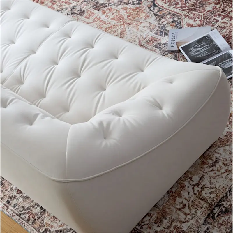 White Durable Fabric Sofa with Solid Wood Frame