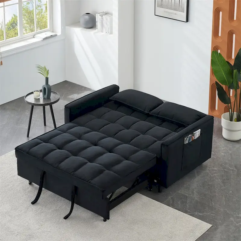 Velvet Loveseat with Reclining Backrest, Toss Pillows and Pockets