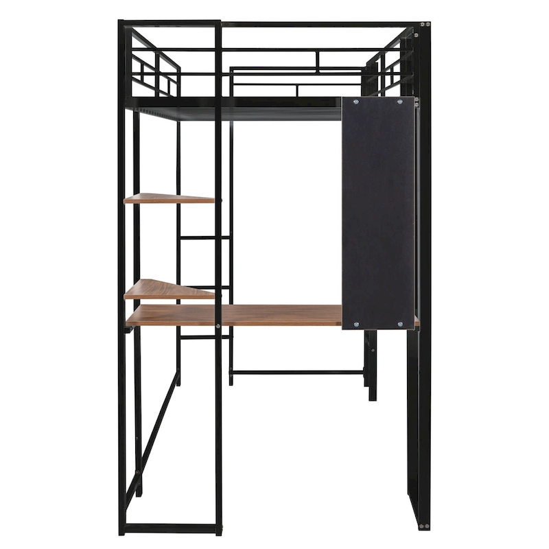 Twin Metal Loft Bed with Ladder, Fence & Desk