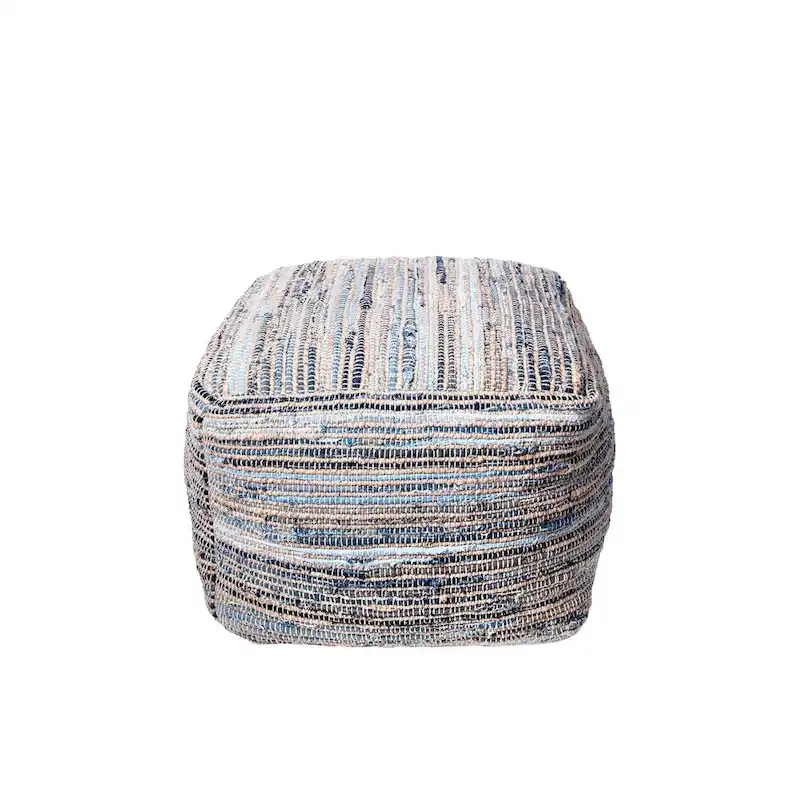 Nuloom Granada Knitted Casual Denim and Jute Ottoman Pouf